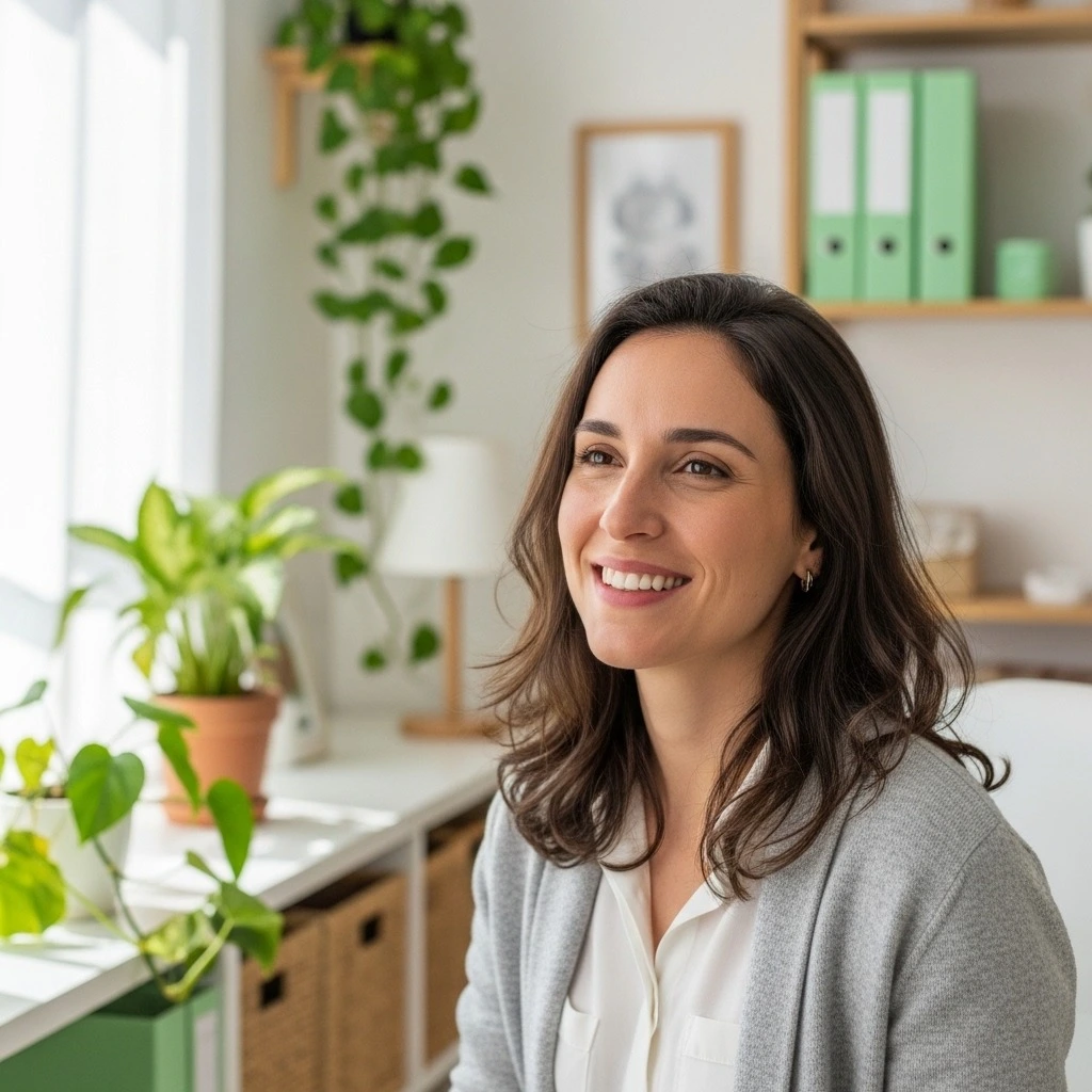 Dra. Caroline Andrade em ambiente de consultório.