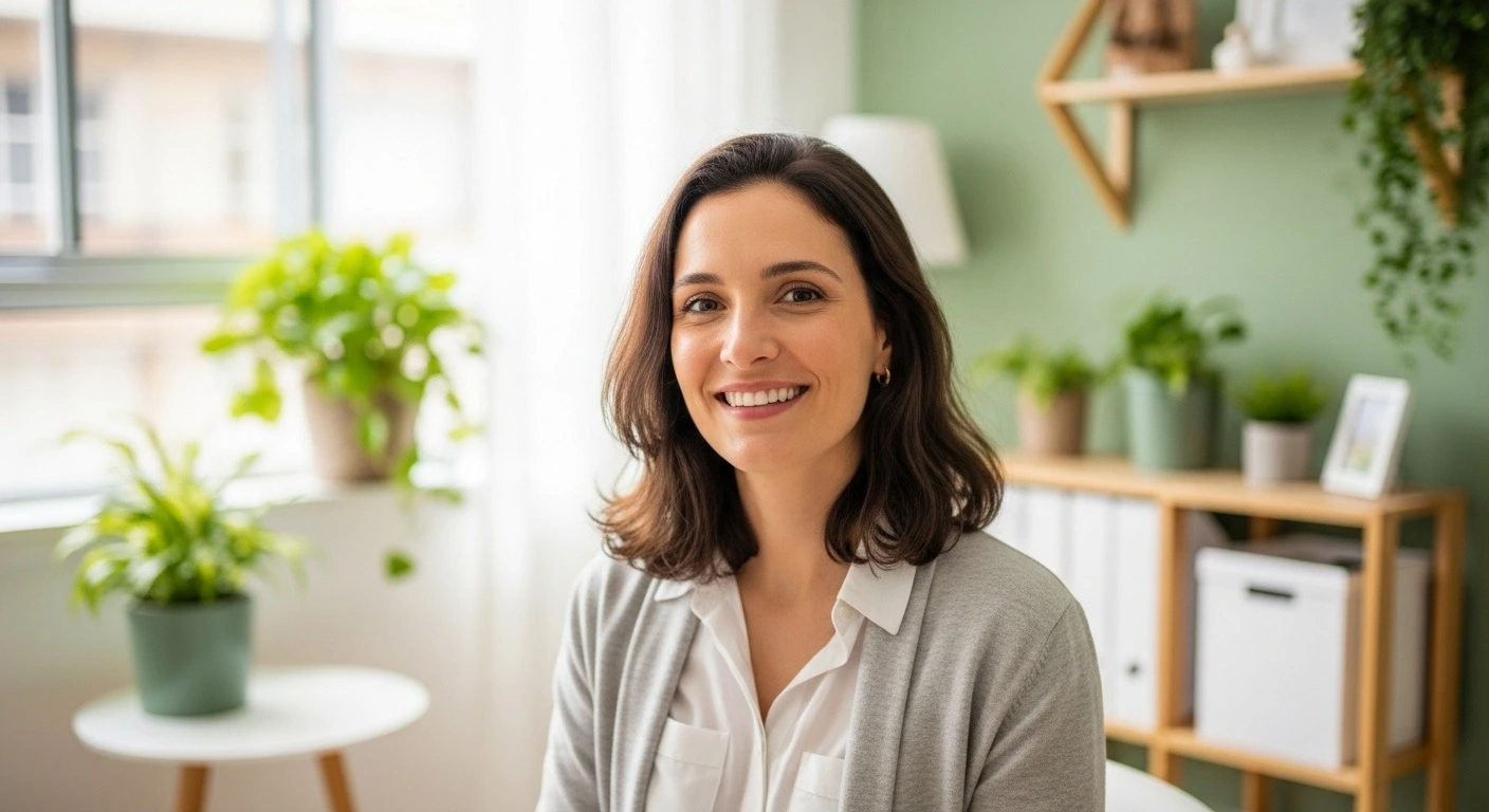 Fotografia profissional da Dra. Caroline Andrade em seu consultório.
